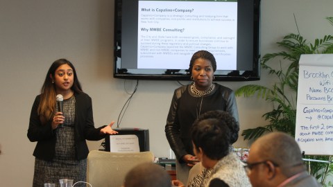 Capalino + Company Safeena Mecklai y Tunisha Walker presentan la nueva aplicacion MWBE Connect NY para ayudar a la comunidad.