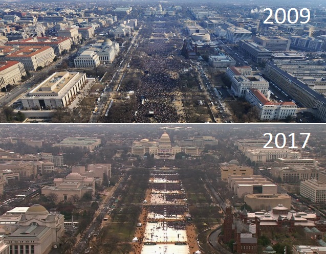 Las imágenes frente el Capitolio en 2009 y 2017 son muy distintas.