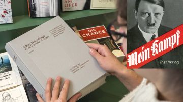 La edición que explica el libro de Hitler (izquierda) e imagen de su versión original (derecha).