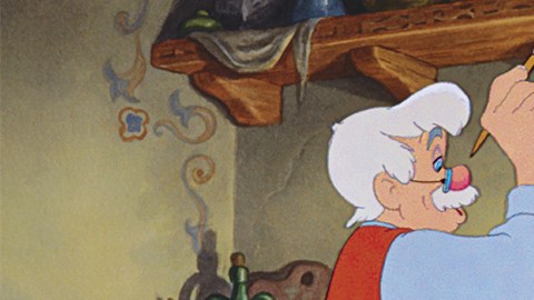 Geppetto con su títere Pinocchio.