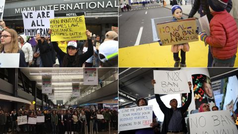 En varios aeropuertos en EEUU se organizaron protestas para permitir la entrada de visitantes musulmanes.