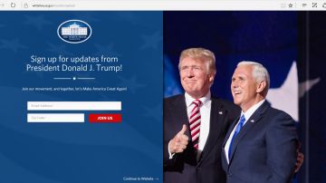 Página de entrada a WhiteHouse.gov desde que Trump tomó posesión.