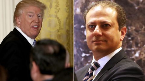 El presidente Donald Trump y el exfiscal Preet Bharara.