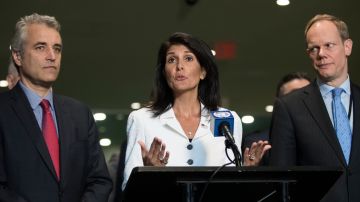 Nikki Haley lideró una conferencia de prensa sobre el tema en la ONU.
