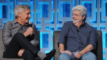 Harrison Ford y George Lucas durante Star Wars Celebration 2017.