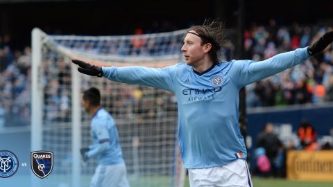 Tommy McNamara celebra el gol anotado ante San José Earthquakes.