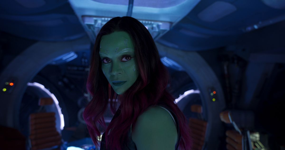 Zoe Saldaña es Gamora en Guardians of the Galaxy Vol. 2.