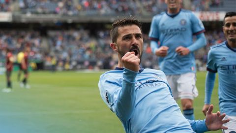 Villa celebrando el gol que abrió el marcador ante Atlanta.