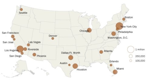 El mapa muestra las zonas metropolitanas con más indocumentados.