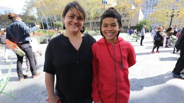 Francisca Montaña con su hijo, Q de 11 años. CAMBA lanza su campaña multimeduia para promover el apoyo de la familia para los jovenes LGBTQ con la ayuda de la Primera Dama de Nueva York Chirlane McCray y la Defensora del Pueblo Letitia James.