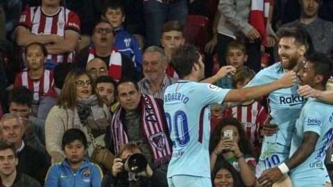 Messi y compañía llevaron al FC Barcelona a la victoria en San Mamés frente al Athletic de Bilbao. Foto: EFE/Javier Zorrilla)