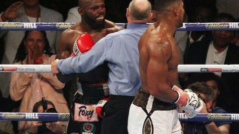 El momento en que protege a Carlos Takam de Anthony Joshua. EFE