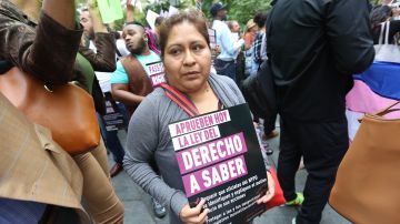 Teresa Ramirez. Rally en frente de City Hall para que pasen la ley "Derecho de Saber" en Manhattan.