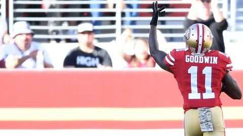 El jugador de los 49ers. de San Francisco Marquise Goodwin le anotó a los New York Giants y dedicó su touchdown a su hijo fallecido. (Foto: Thearon W. Henderson/Getty Images)