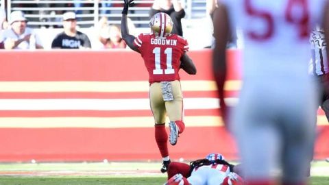 El jugador de los 49ers. de San Francisco Marquise Goodwin le anotó a los New York Giants y dedicó su touchdown a su hijo fallecido. (Foto: Thearon W. Henderson/Getty Images)