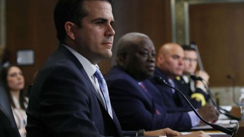 WASHINGTON, DC - NOVEMBER 14: (L-R), Ricardo Rossello Nevares, Governor of the Commonwealth of Puerto Rico, Kenneth Mapp, governor of the US Virgin Islands, Bruce Walker, Assistant Energy Secretary for Electricity Delivery, and Maj. Gen. Donald Jackson Jr., deputy commanding general for civil and emergency operations at the U.S. Army Corps of Engineers, participate in a Senate Energy and Natural Resources Committee hearing on hurricane recovery efforts in Puerto Rico and US Virgin Islands, on Capitol Hill November 14, 2017 in Washington, DC. (Photo by Mark Wilson/Getty Images)