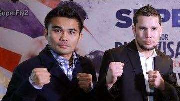 De izquierda a derecha, Brian Viloria, Carlos Cuadras, 'Gallo' Estrada y McWilliams Arroyo, participantes en una función de pequeños gigantes el 24 de febrero en Los Ángeles.