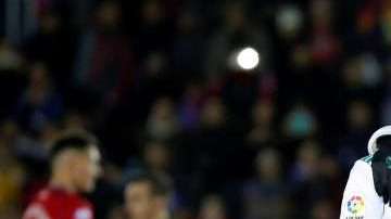 El galés del Real Madrid Gareth Bale celebra con su compañero Lucas Vázquez el primer gol ante el Numancia. Foto: EFE/ Javier Belver