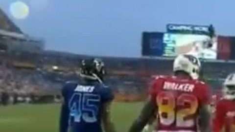 Celebración del receptor Delanie Walker, quien dio el triunfo a la Conferencia Americana en el Pro Bowl 2018 de la NFL.