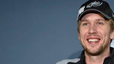 El QB de los Philadelphia Eagles Nick Foles durante la rueda de prensa posterior al Super Bowl LII. (Foto: EFE/ Craig Lassig)