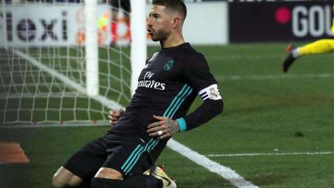 El defensa del Real Madrid Sergio Ramos celebra el tercer gol de su equipo ante el Leganés. (Foto: EFE/Kiko Huesca)