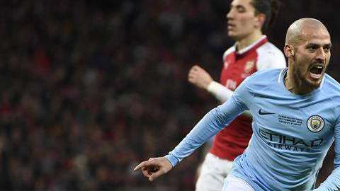 David Silva celebra el tercer gol ante Arsenal. EFE