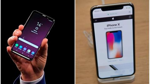 El Galaxy S9 frente al iPhone X; ambos llevan una pantalla de 5,8 pulgadas.