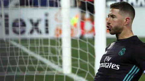 El defensa del Real Madrid Sergio Ramos celebra el tercer gol de su equipo ante el Leganés.