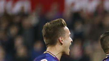 Lionel Mesi celebra su gol con el que rescató el empate ante el Sevilla