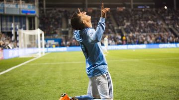 Jesús Medina celebra su primer gol en la MLS. NYCFC