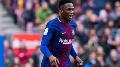 Yerry Mina el defensa colombiano del Barcelona por fin anotó. (Foto: Alex Caparros/Getty Images)