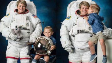 La astronauta Anne McClain y su hijo.
