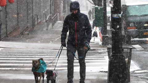 Los neoyorquinos están lidiando con nieve en el primer día oficial de primavera