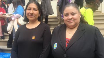 Maria Hernandez, manicurista, y Anely San Juan, que trabaja en un restaurante de Long Island, fueron dos de las personas que reclamaron el salario mínimo regular y no de propinas./A. B. N.
