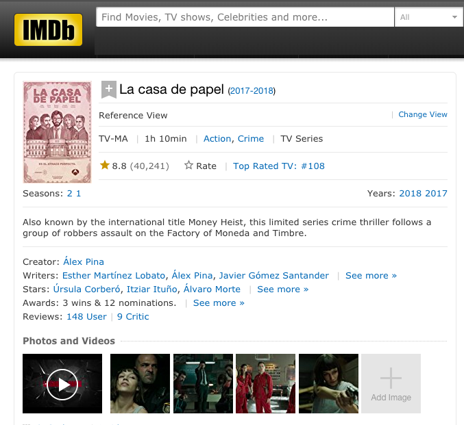 IMDB Casa de papel