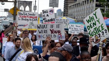 Almost 100 people march across the Brooklyn Bridge to tell Albany legislators to pass the Child Victims Act that would eliminate the statute of limitations on how long survivors can seek justice on Sunday, June 4, 2017.  (Photo by Jefferson Siegel/NY Daily News via Getty Images)