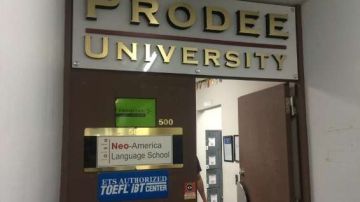 Entrada a Prodee University, una de las instituciones involucradas en el complot.