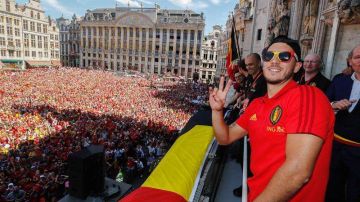 Eden Hazard durante un encuentro con aficionados belgas en Bruselas