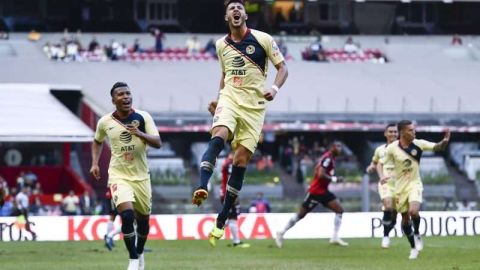 Guido Rodríguez festeja su gol ante el Atlas en la jornada 2 del Apertura 2018 de la Liga MX. (Foto: Imago7/Alejandra Suárez)