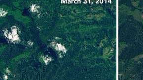 Las imágenes muestran los diferentes colores de los lagos del cráter en tres días diferentes,