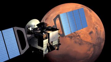 Recreación de la sonda Mars Express que descubrió agua líquida en Marte.