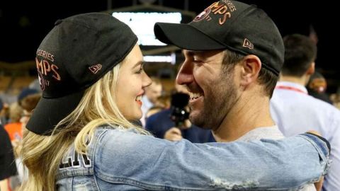 Justin Verlander celebra el título de la Serie Mundial de los Houston Astros con su ahora esposa Kate Upton. (Foto: Ezra Shaw/Getty Images)