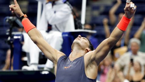 Nadal celebra la victoria ante Thiem.