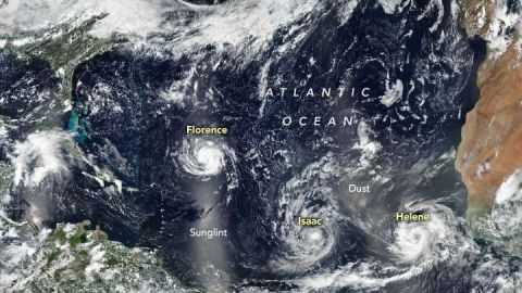 Los ciclones Florence, Isaac y Helene en el Atlántico Norte, el 9 de septiembre.