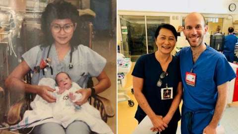 Vilma fue la enfermera de Brandon hace 28 años, ahora trabajan juntos.