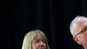 NEW YORK, NY - SEPTEMBER 20: Former federal judge Barbara Jones and Cardinal Timothy Dolan, archbishop of New York, attend a news conference at the headquarters of the Archdiocese of New York, September 20, 2018 in New York City. Dolan announced that he is appointing Jones, a former judge for the U.S. District Court in the Southern District of New York, to review the Church's procedures and protocols for handling allegations of sexual abuse. (Photo by Drew Angerer/Getty Images)