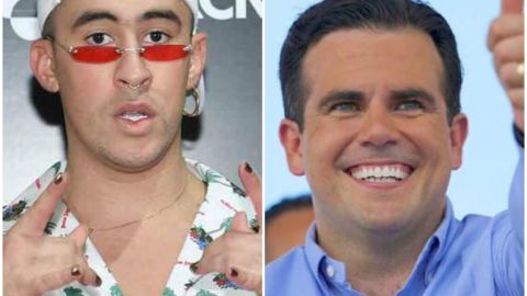 Bad Bunny y el gobernador de Puerto Rico, Ricardo Rosselló.