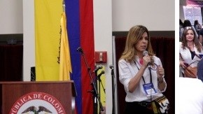 La cónsul María Isabel Nieto (a la izq.) y asistentes al ColombiaFest del 2017.