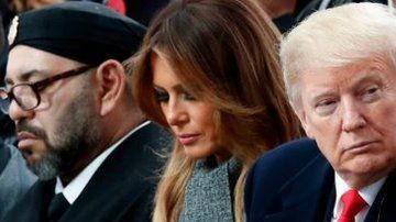 El rey de Marruecos Mohammed VI, Melania Trump, Angela Merkel, Emmanuel Macron y su esposa Brigitte.