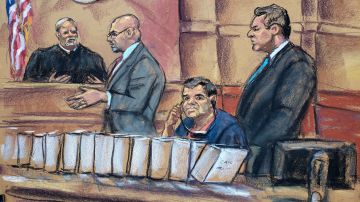 Ilustración de las audiencias previas al juicio de "Chapo" Guzmán.